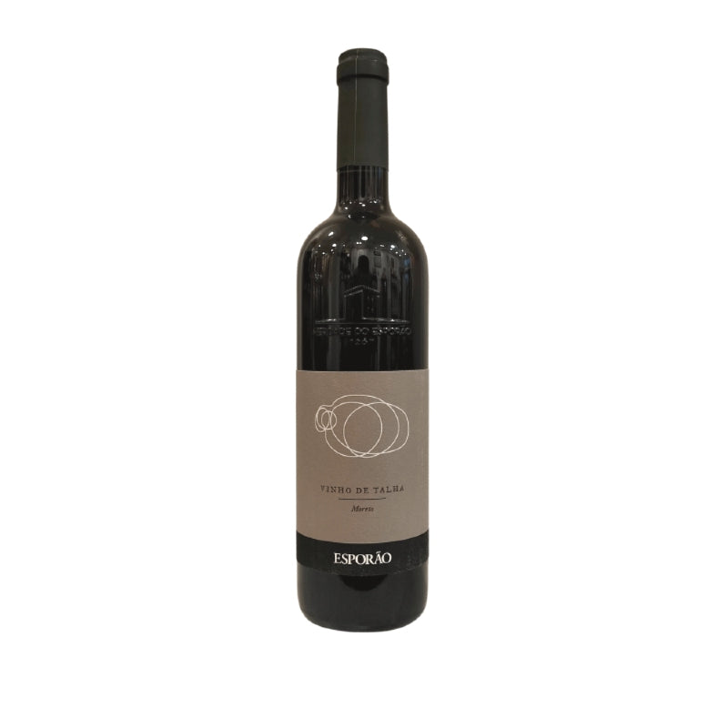 A bottle of Herdade do Esporão wine with a beige label on a plain background.